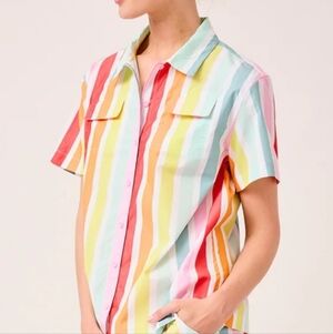 Atlantic Pacific X Lake Pajamas PJs Sleepwear Striped Top Large Short Sleeve